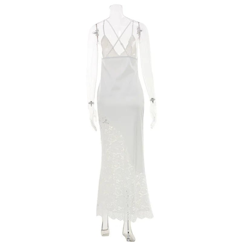 Elegant Lace Up Backless Maxi Evening Dress for Women