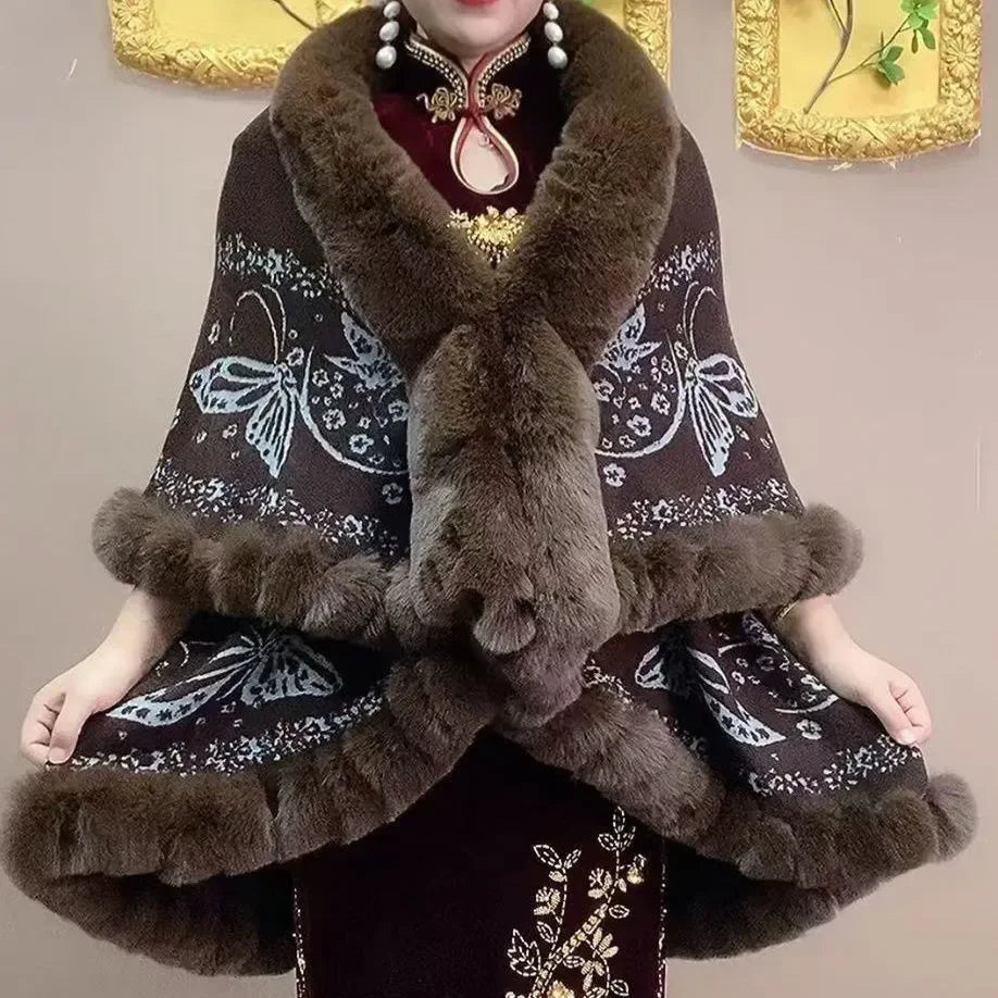 Plus Size Printed Cardigan Poncho