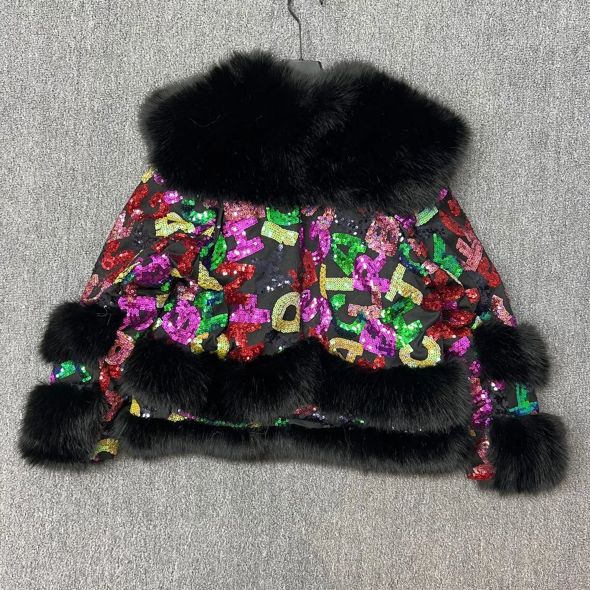 Purple Sequined Faux Fur Coat