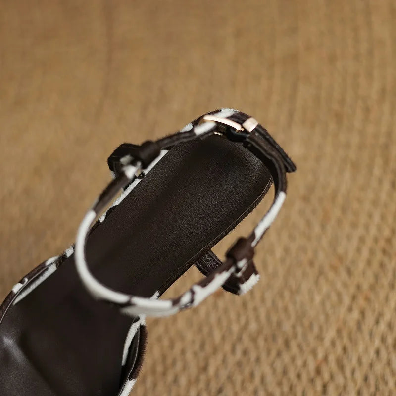 Genuine Leather Horsehair Detail Sandals for Women