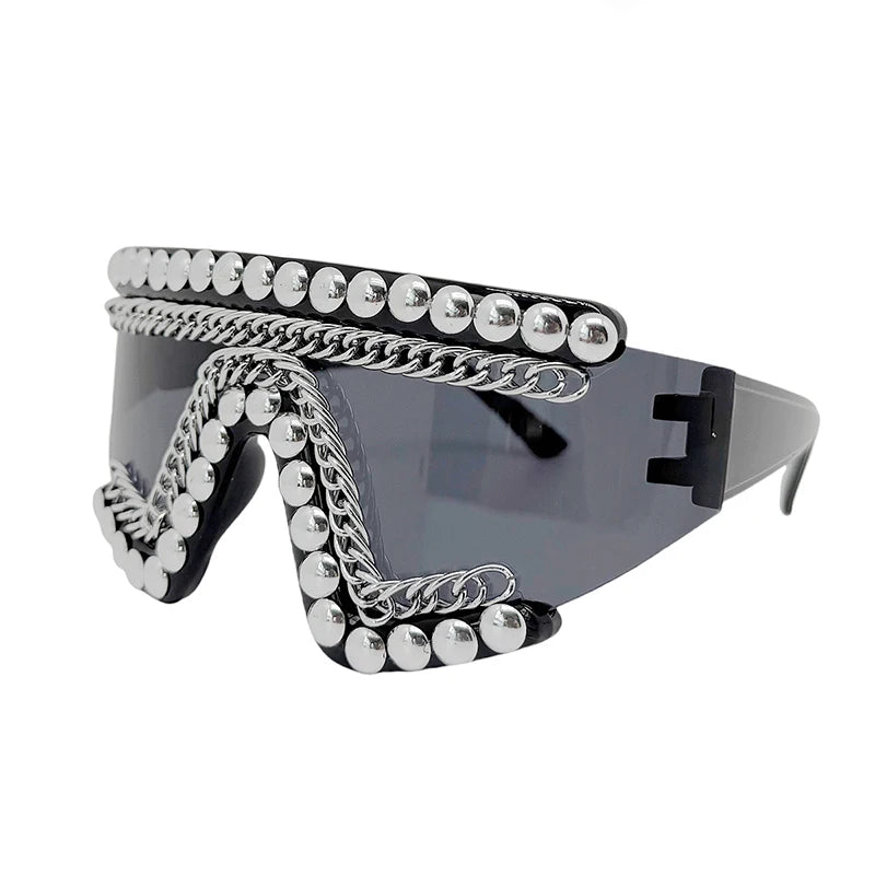 Oversized Rhinestone Chain Sunglasses