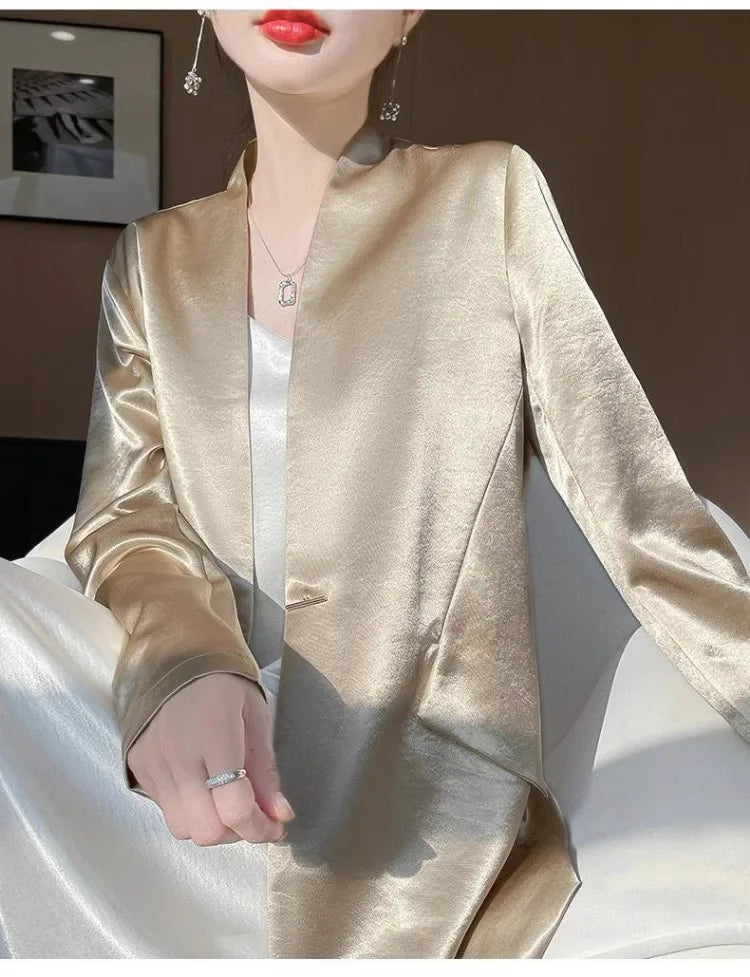 One-Button Satin Blazer