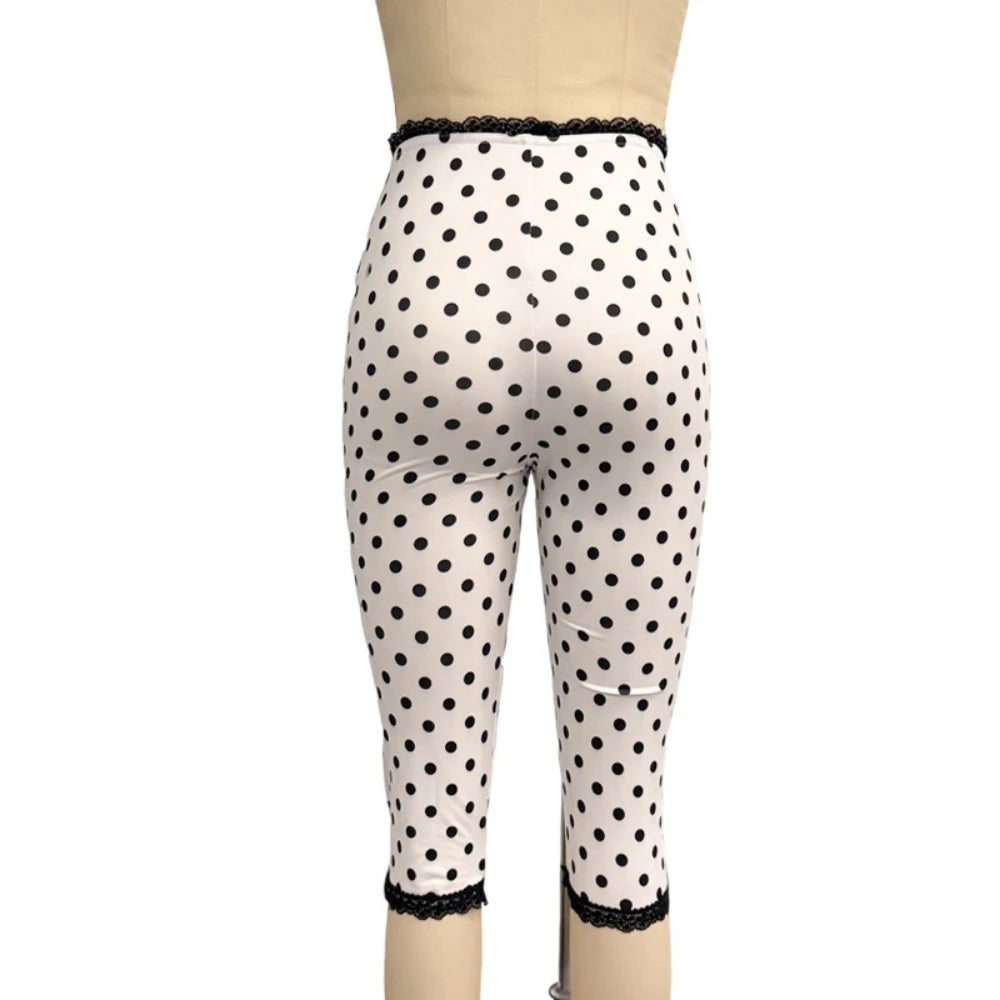 Chic Lace Splicing Polka Dot Two Piece Set for Women