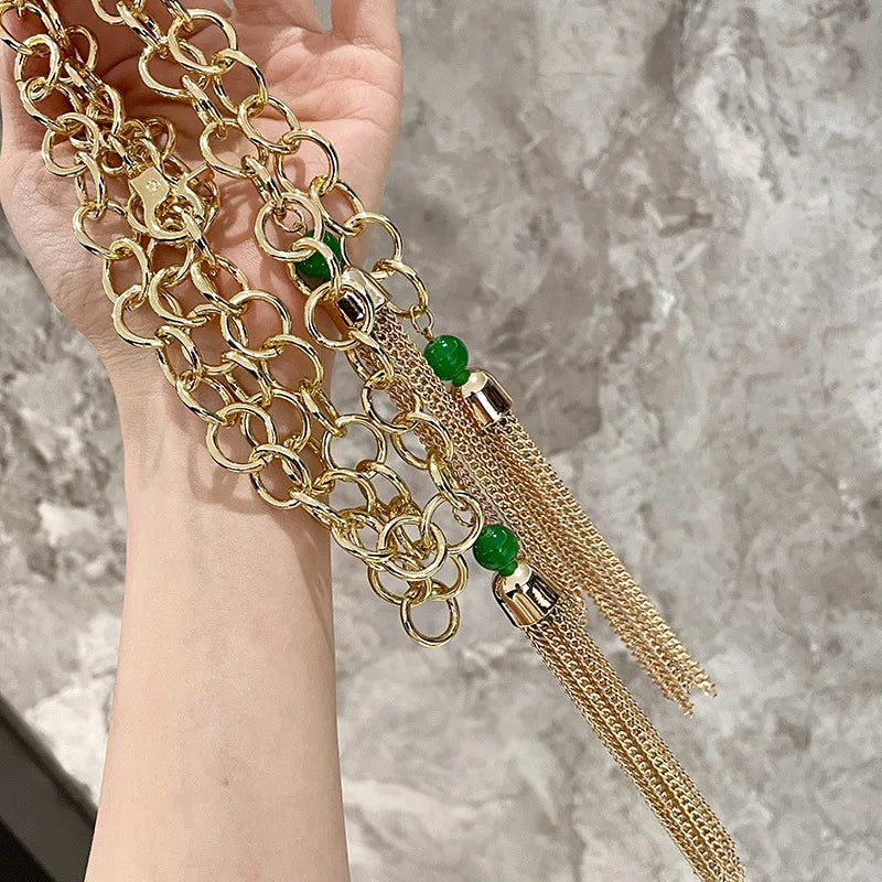 Retro Hollow Out Chain Belt With Metal Tassels for Women