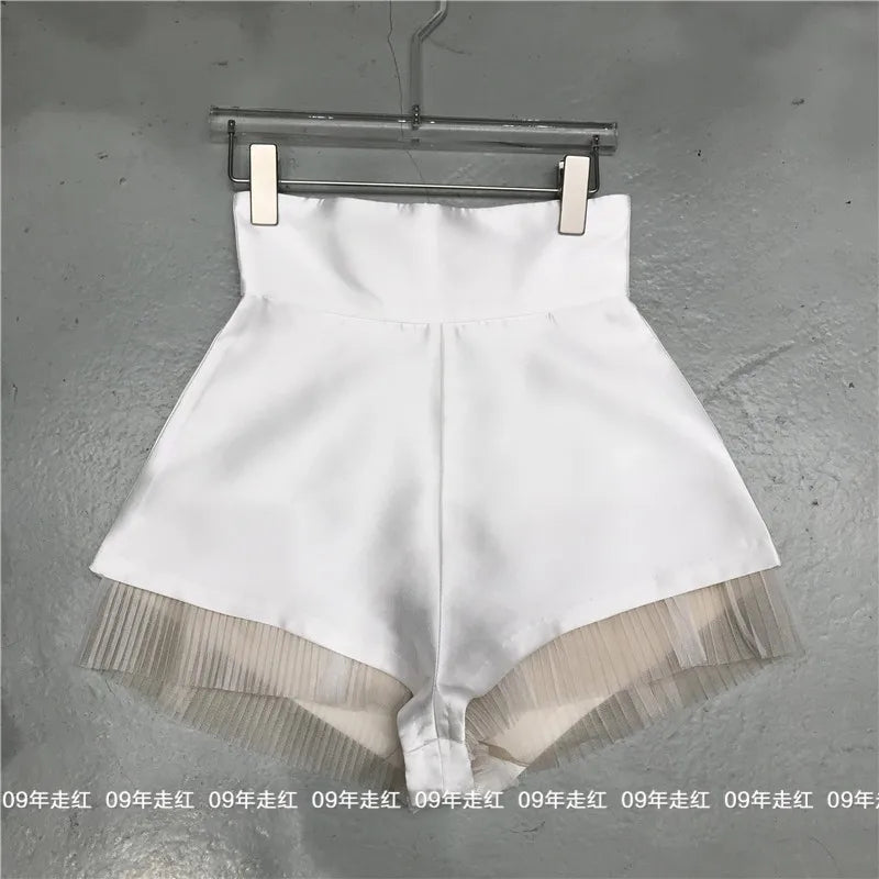 Fashion High-waisted Fluffy Pants 2025 Spring and Summer New Satin Casual Loose Wide-leg Suit Shorts Women's Versatile Shorts