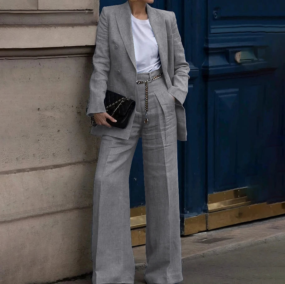 Double Breasted Classic Two Piece Suit Set for Women