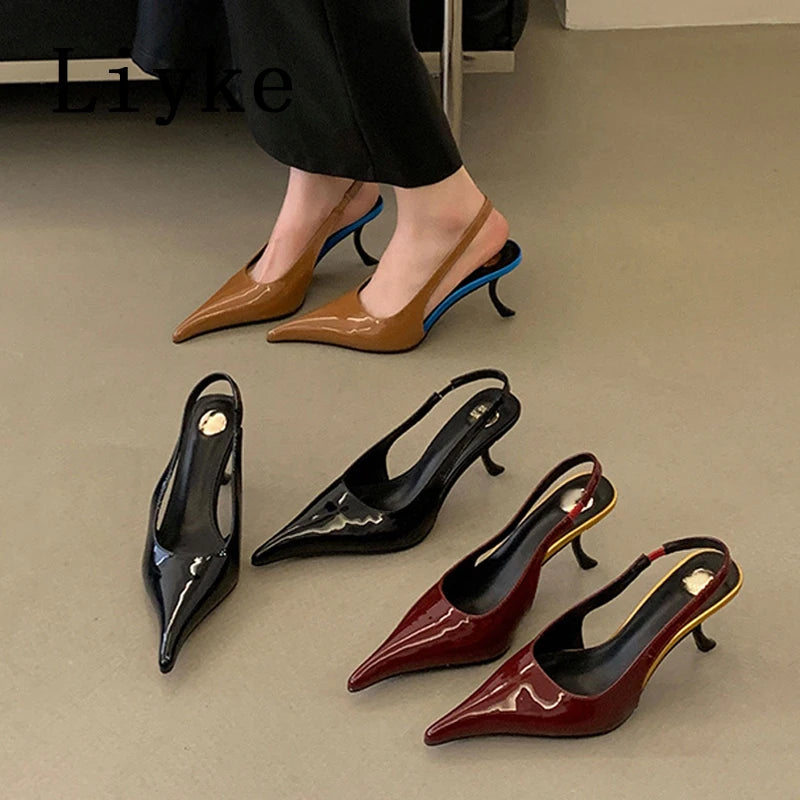 Wine Red Patent Leather Pointed Toe Stiletto Heels for Women