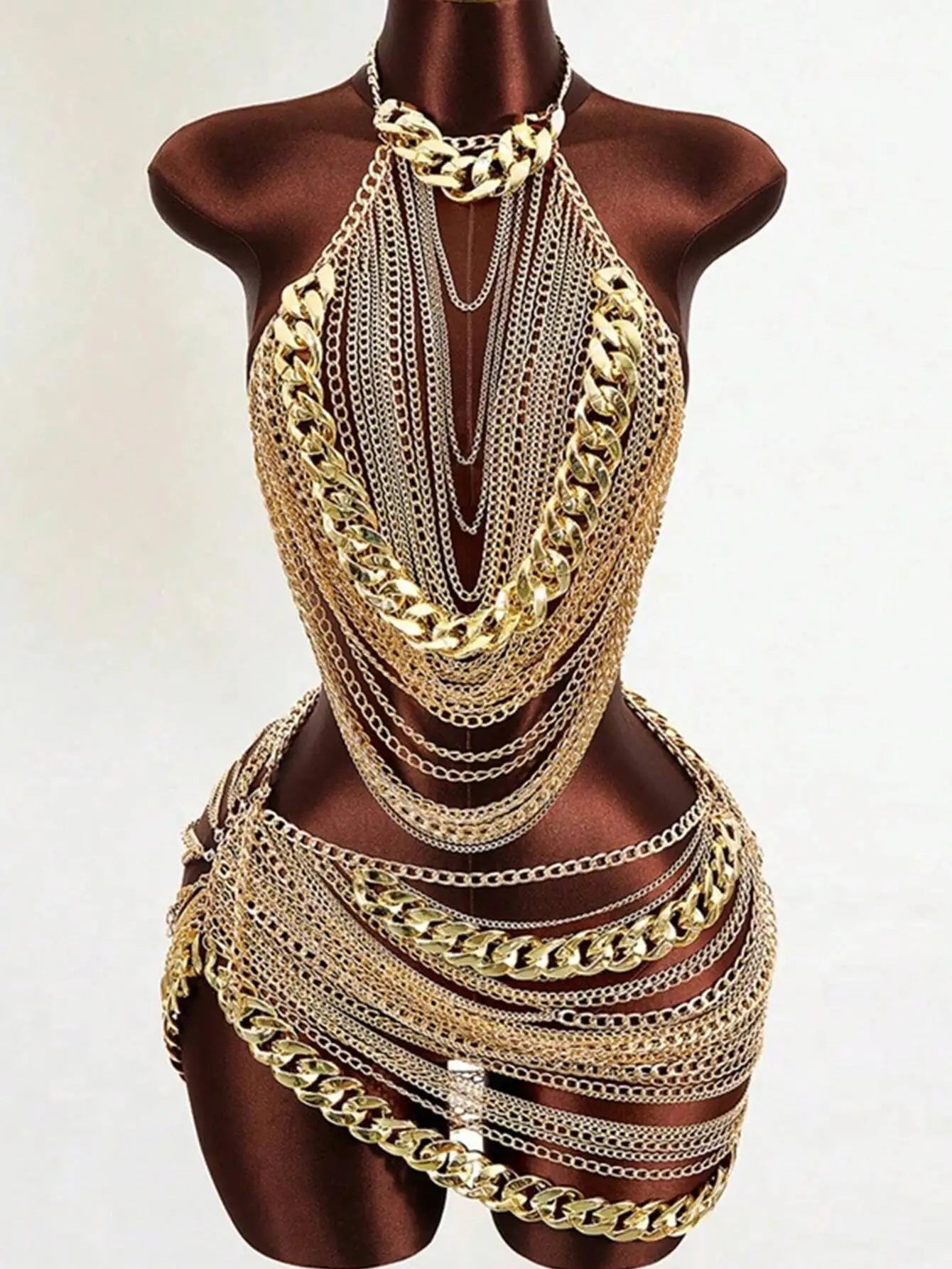Sheer Metal Chain Backless Mini Dress Party Clubwear for Women