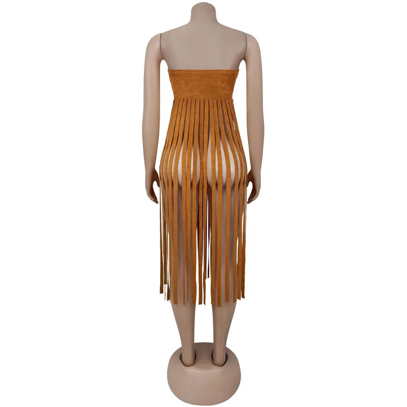 Doyerl Tassel Fringed Tube Strapless Tops Woman 2025 Y2K Clothes Harajuku Birthday Night Club Party Gothic Blusas Elegantes