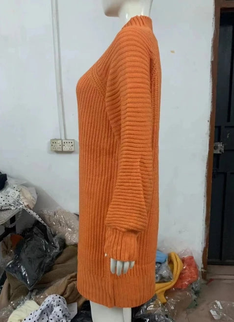 White Knit Lantern Sleeve Dress