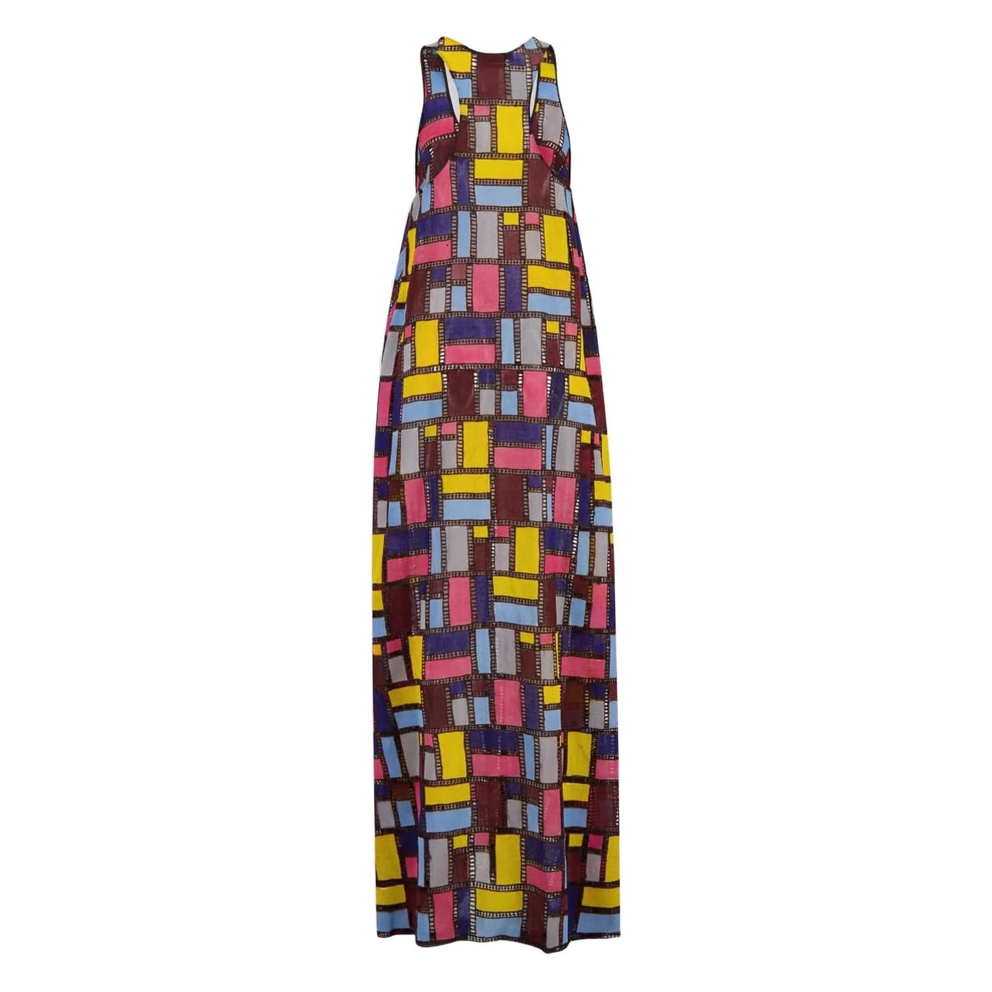Color Block Squares Sleeveless Maxi Dress for Women