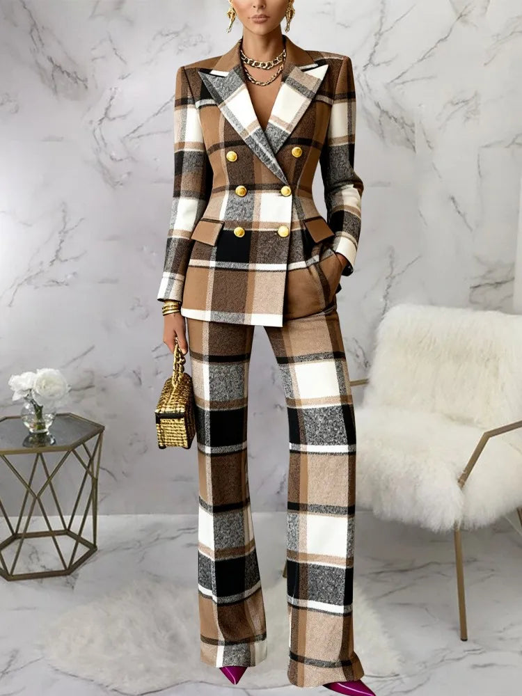 Slim Fit Long Sleeve Blazer and Pants Suit Set for Women