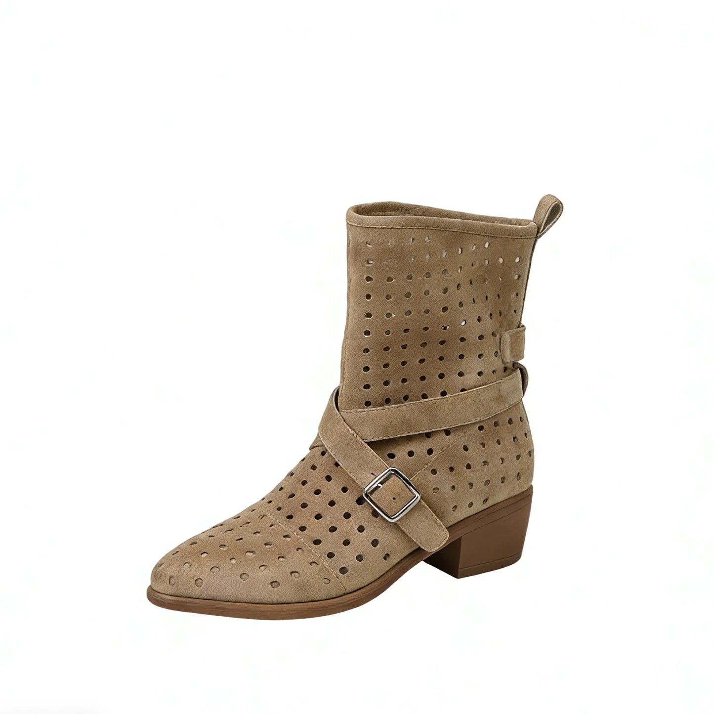 Brown Suede Western Cowboy Boots With Belt Buckle And Pointed Toe for Women