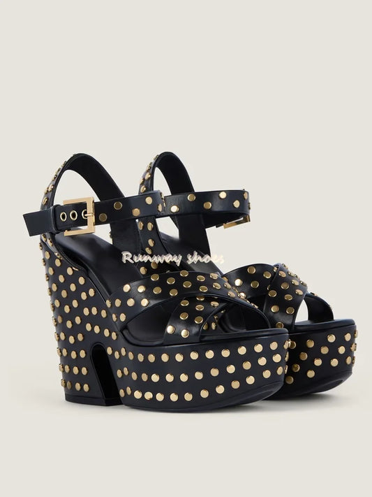 Chunky Heel Rivet Open Toe Sandal