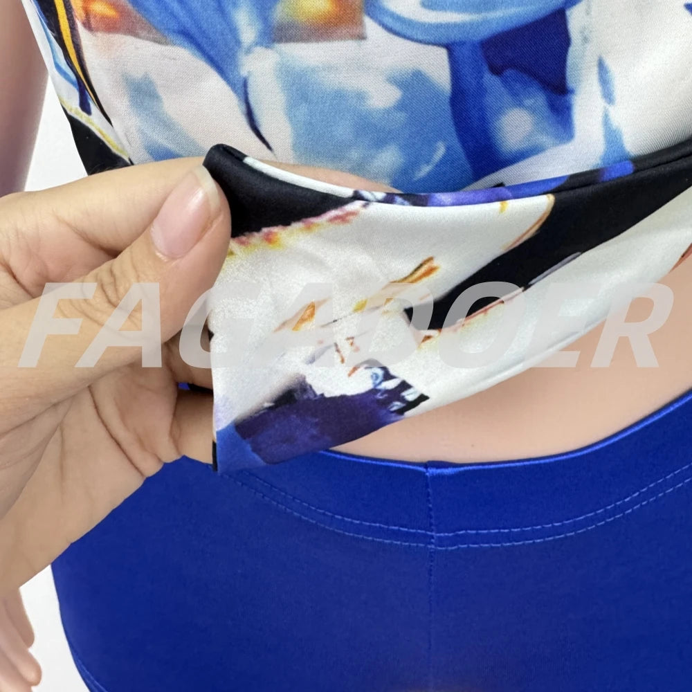 FAGADOER Summer New Sexy Printting 2 Pieces Set for Woman Halter Sleeveless Backless Crop Top and Shorts Female Y2K Streetwear