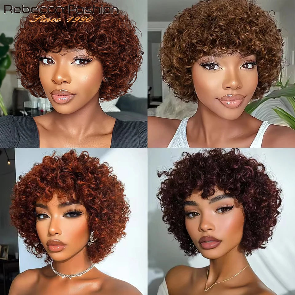 Short Kinky Curly Pixie Bob Human Hair Wig for Women