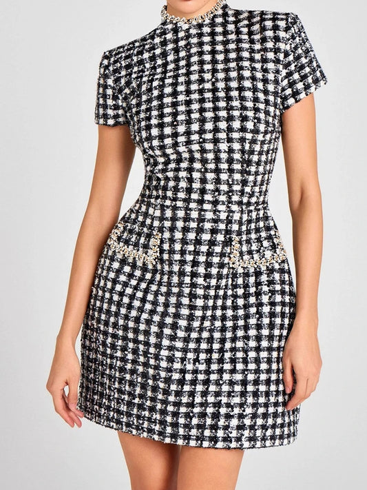 Summer Autumn Patchwork Slim Fit Party Dress, Women 2025 Vintage Backless O Neck Mini Dress, Sexy Sleeveless Pocket Ladies Dress