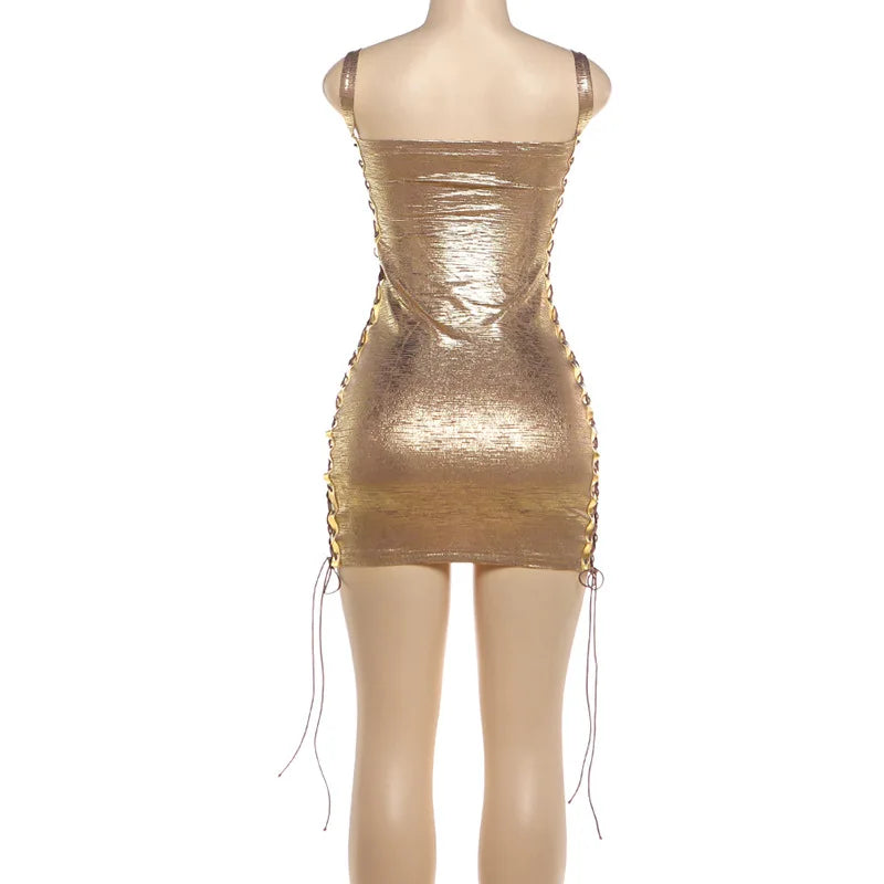 Hollow Out Grommet Lace Up Bodycon Mini Dress for Women
