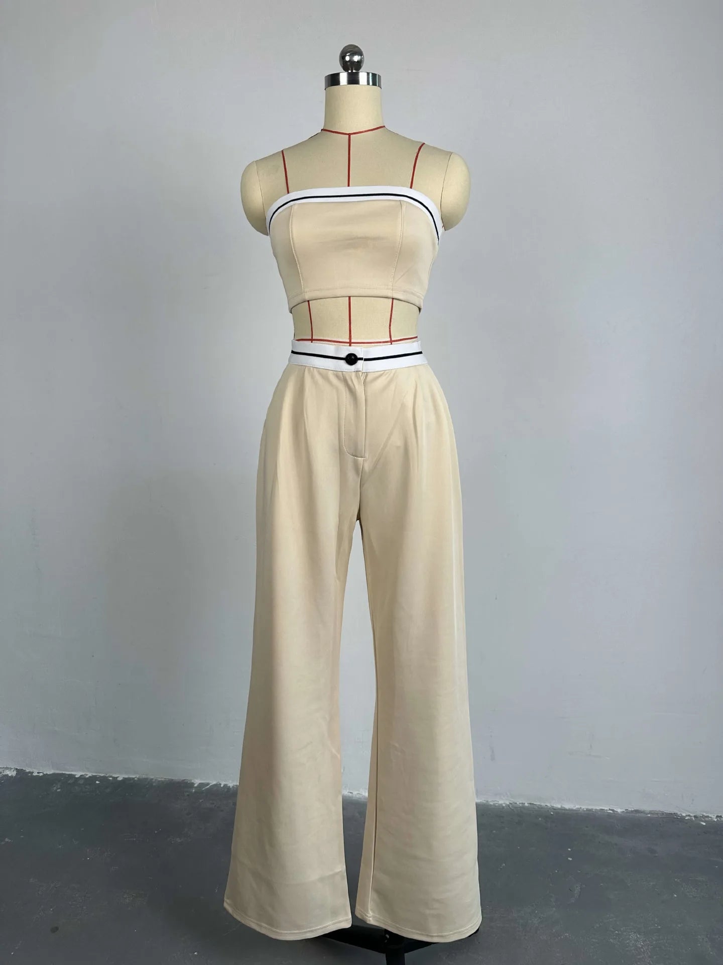 Strapless Vest With Pockets Two Piece Pants Set