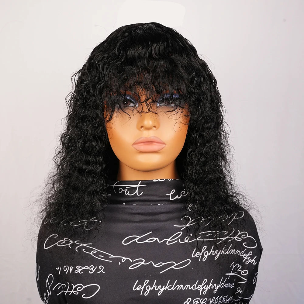 Short Curly Human Hair Wigs Water Wave Pixie Cut Brazilian Hair Bob Style Machine Made Pre Plucked Ready to Wear for Black Women