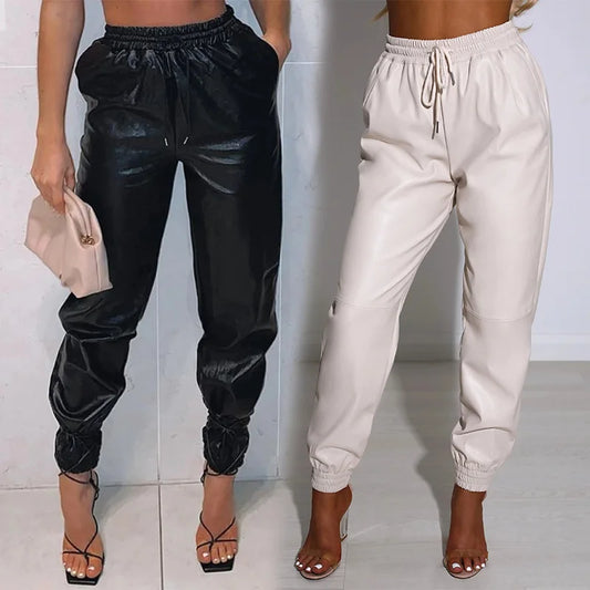 Autumn PU Leather Panels Pants