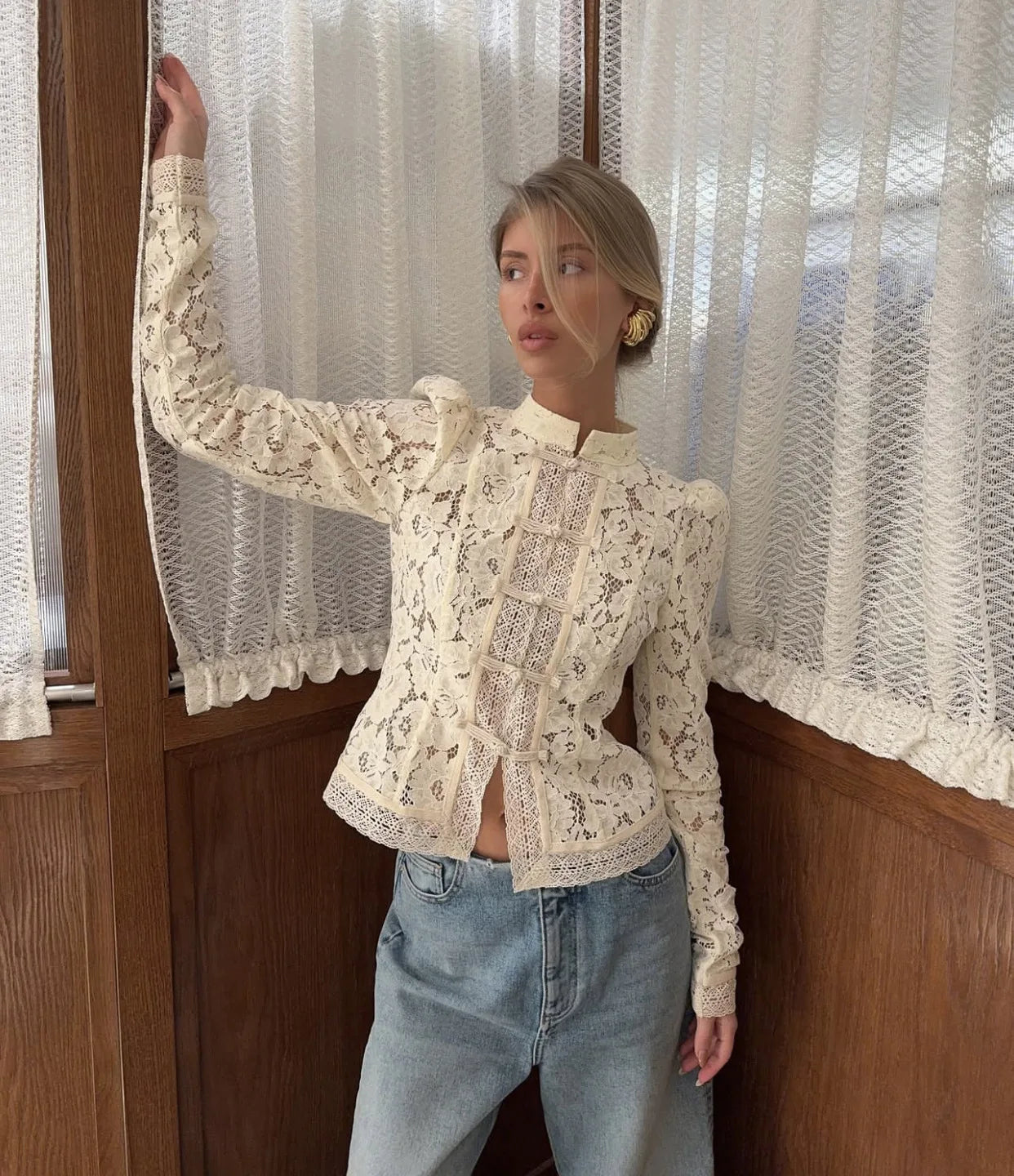 Lace See Through Hollow Out Blouse