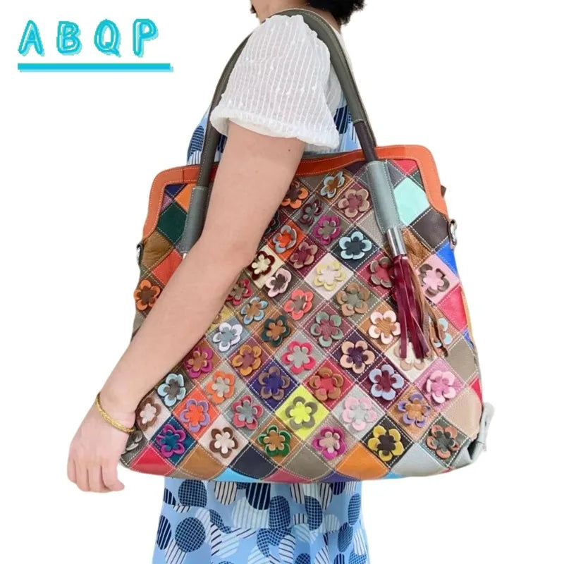 ABQP New Women's Handbag Luxury Brand Genuine Leather Hand-stitched Women's Shoulder Crossbody Bag Fashionable Women's Bag