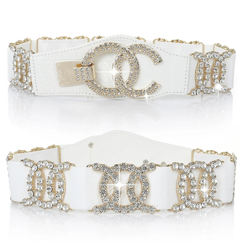 Crystal Rhinestone Wide Elastic Waist Belt for Women