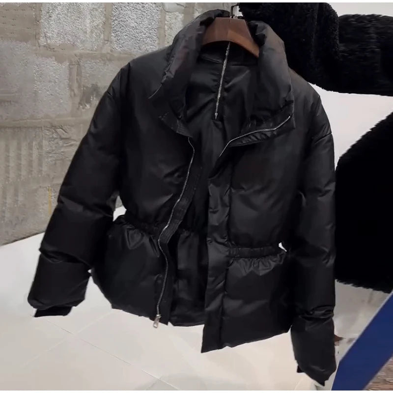 Warm Loose Fit Zipper Jacket With Stand Collar for Women