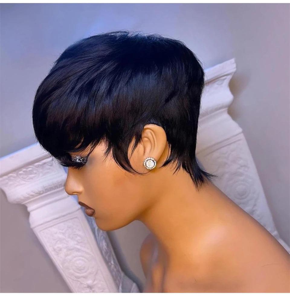 Short Straight Human Hair Bob Wig With Bangs For Women