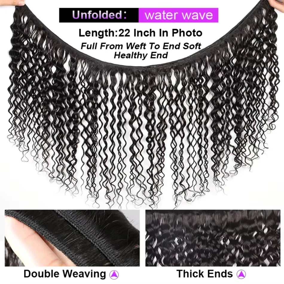 Water Wave Human Hair Bundles With Lace Closure for Women
