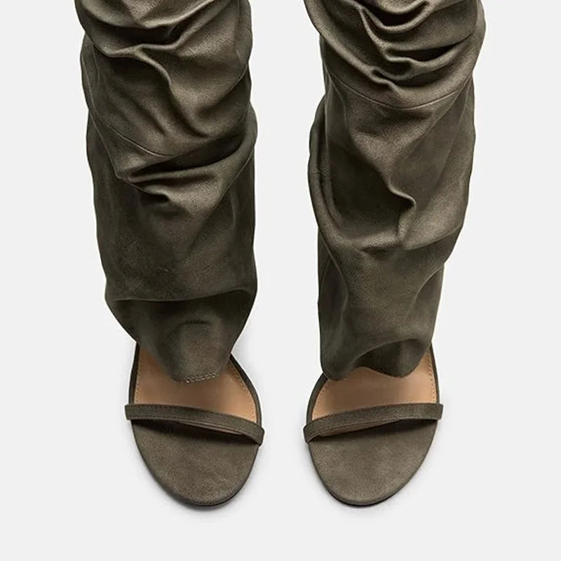 Pointed Toe Knee High Thin Heel Leather Boots for Women