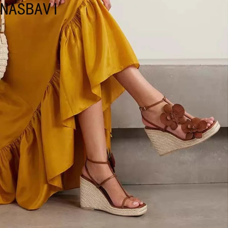 Gold Flower Woven High Heel Sandals