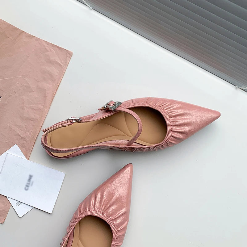 Genuine Leather Pleated Closed Toe Sandals for Women