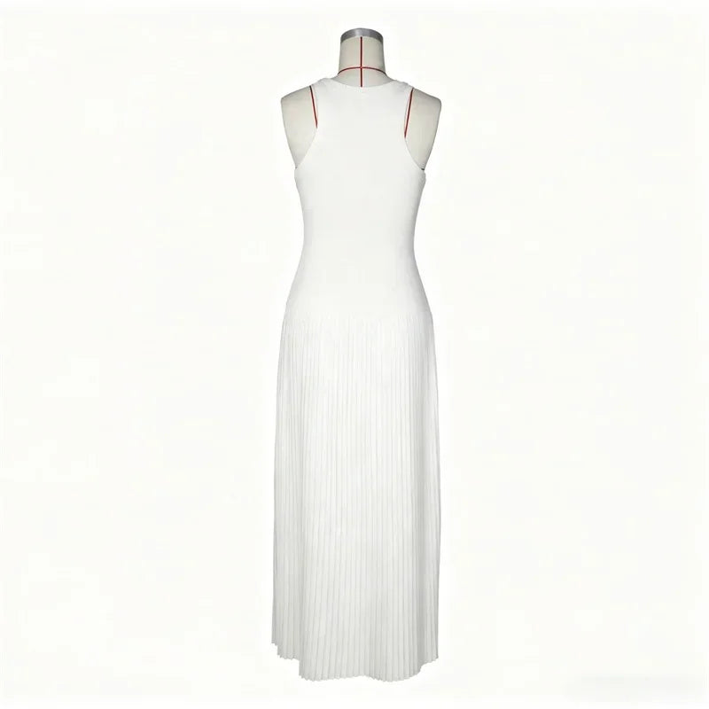 Side Striped Sleeveless A Line Knit Maxi Dress for Women