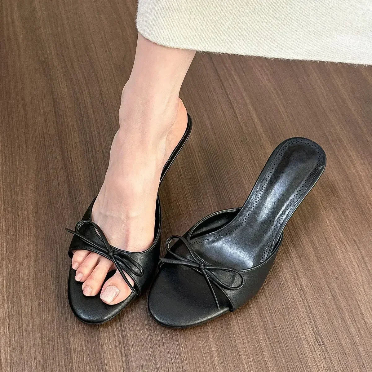 Satin Butterfly Knot Heel Slides