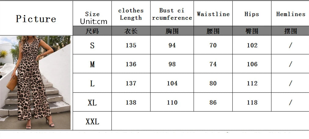 Leopard Print Sleeveless Wide Leg Jumpsuit for Women
