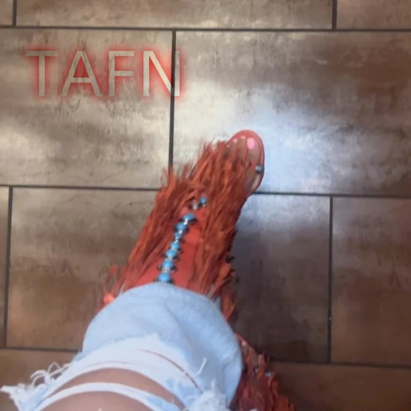 Open Toe High Heel Fringe Tassel Gladiator Sandals for Women