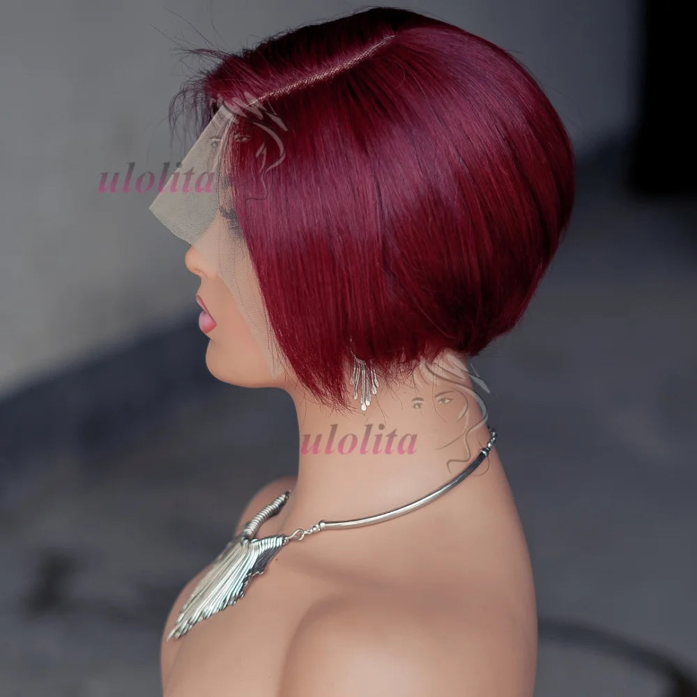 Wig HD Transparent Lace Front 13x4 Pixie Cut Bob Indian Hair Pre Plucked 200 Density