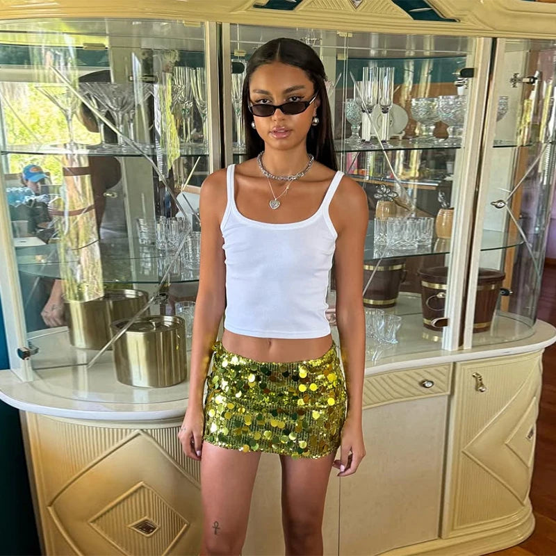 Y2k Sparkle Glitter Sequin Women's Mini Skirts High Waist Sequin Short Skirt Female 2025 Spring Summer Fashion Club Party Wears
