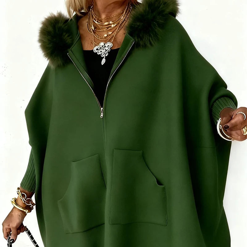 Autumn Winter Long Batwing Sleeve Chic Sweater Coats, Women Pocket Patchwork Simple Cardigan, Loose Casual Hooded Top Streetwear