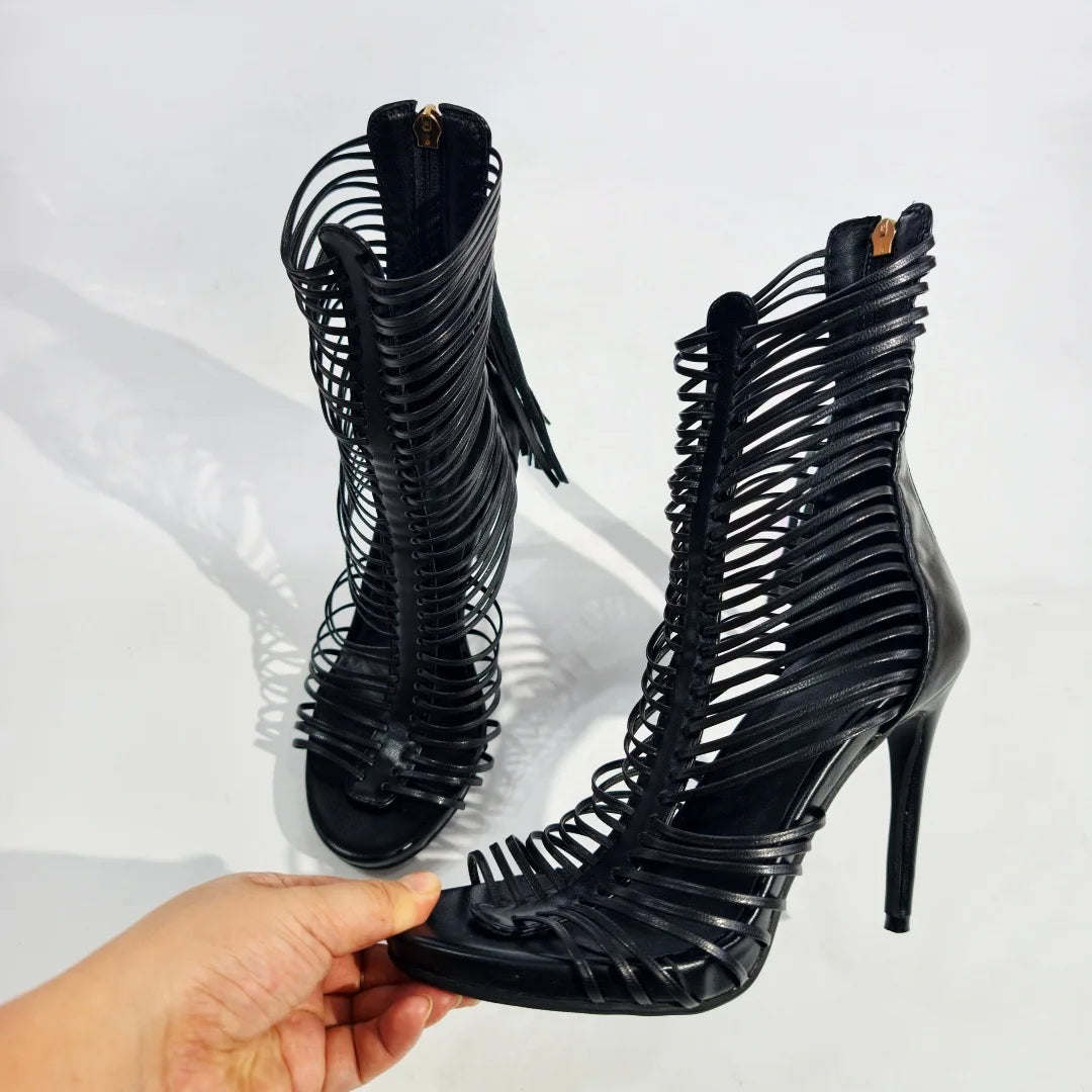 Gladiator Cutout Strappy Sandals with Tassel Zipper for Women