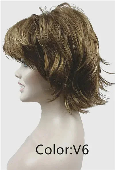 Fluffy Short Straight Layered Blonde Synthetic Wig For Women