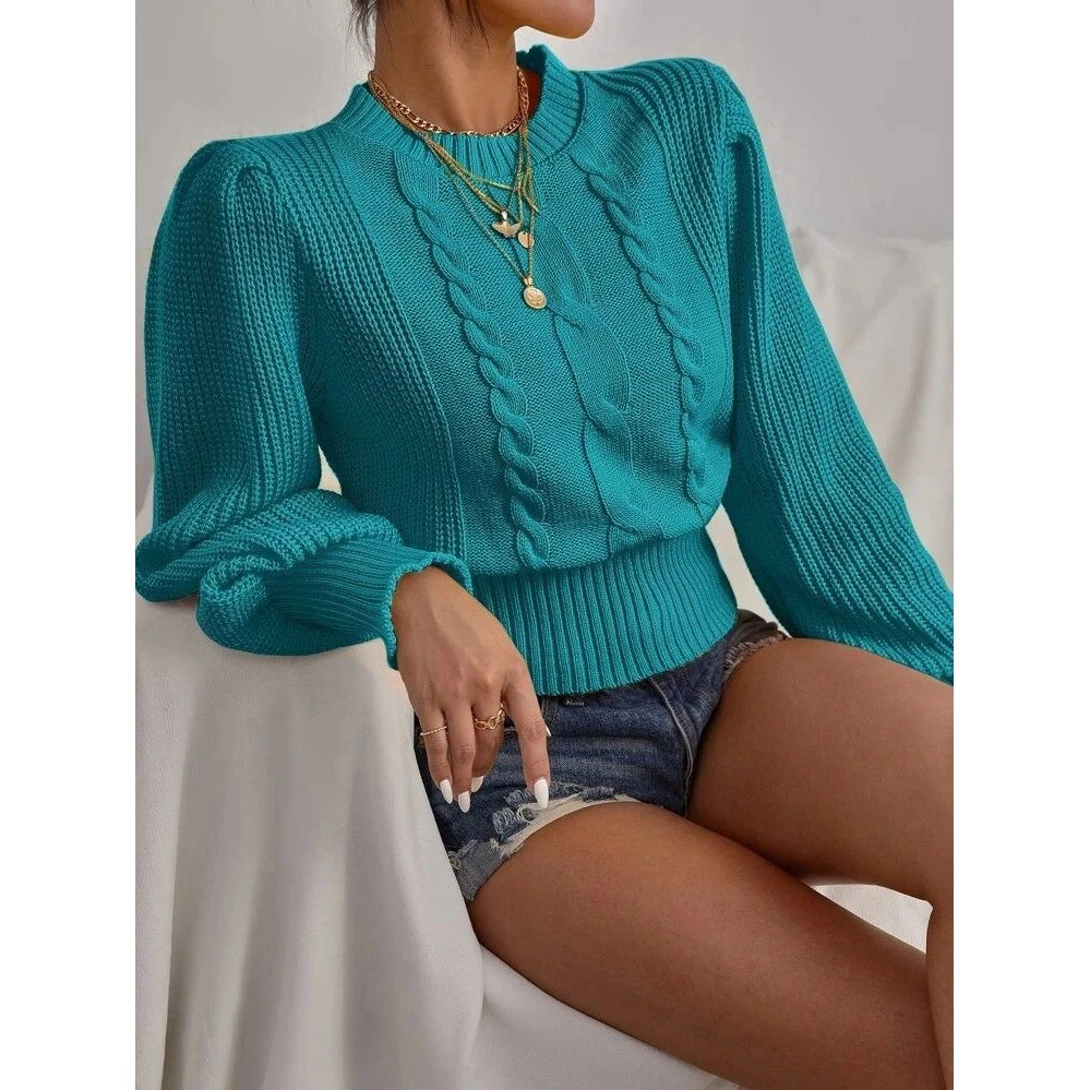 Women Round Neck Lantern Sleeve Knit Sweater Female Spring Casual Twist Rope Top y2k Clothes Streetwear