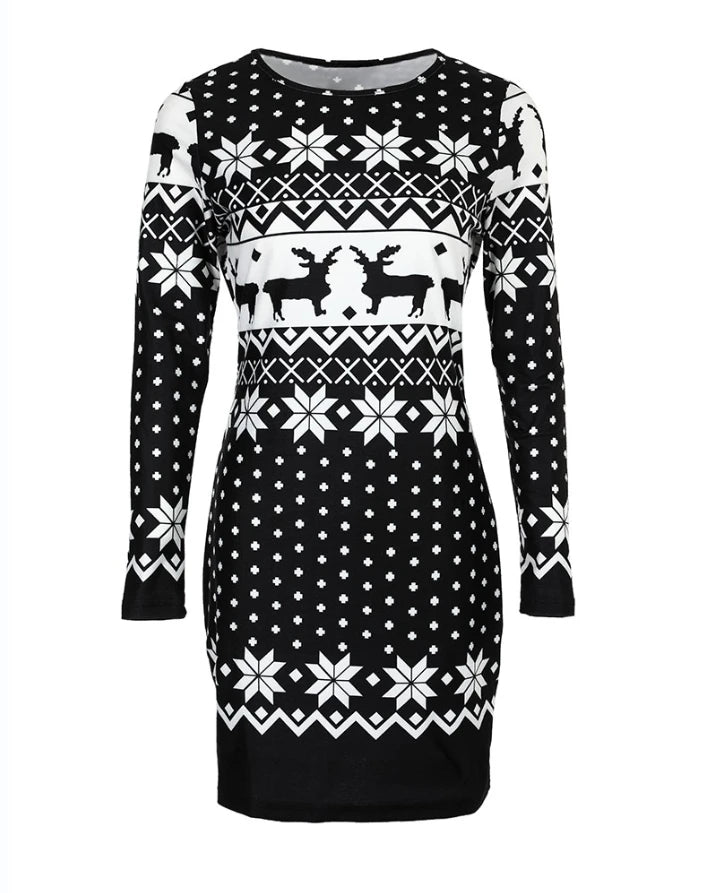 Snowflake Elk Print Mini Dress