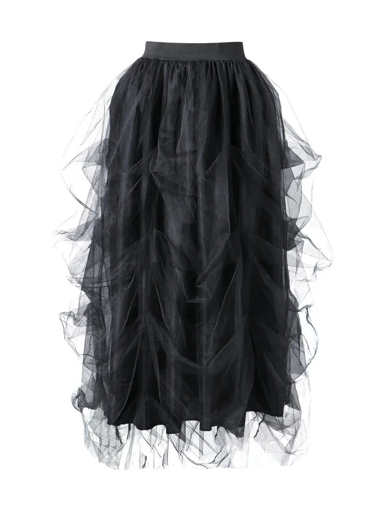 Elegant Layered Tulle Tutu Skirt With High Waist Slit for Women
