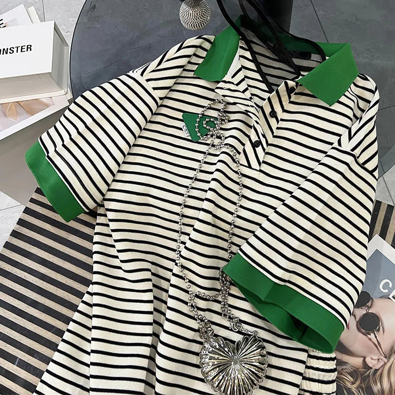 Shorts Pant Set Women Two Piece Sets Matching Sets Short Sleeve Tops Striped Pants Casual Elastic Waist Summer Y2k Streetwear