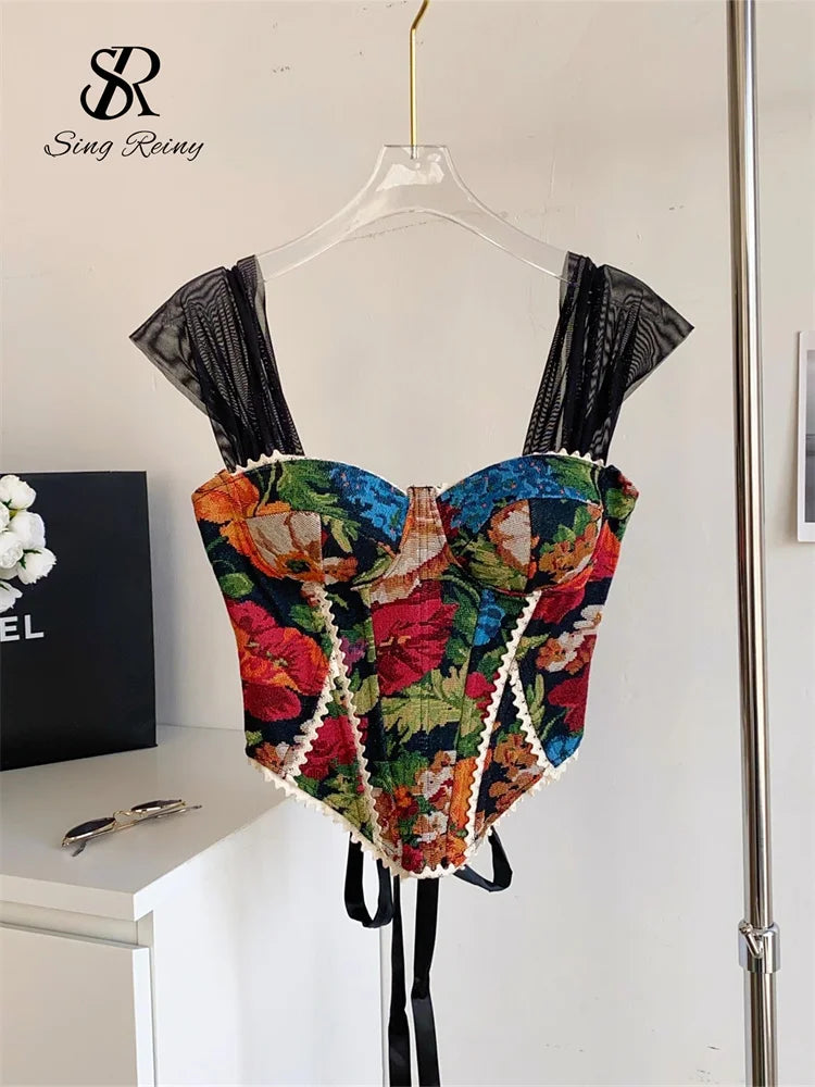 Vintage Floral Lace Spliced Camisole Tank Top for Women