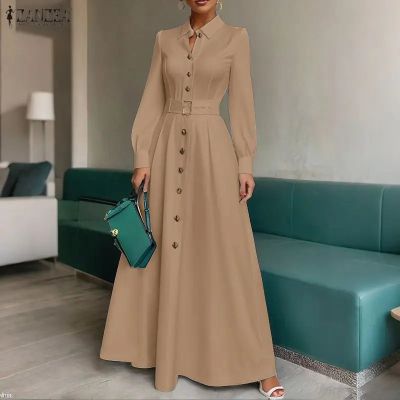 Belted Button Up Maxi Shirt Dress