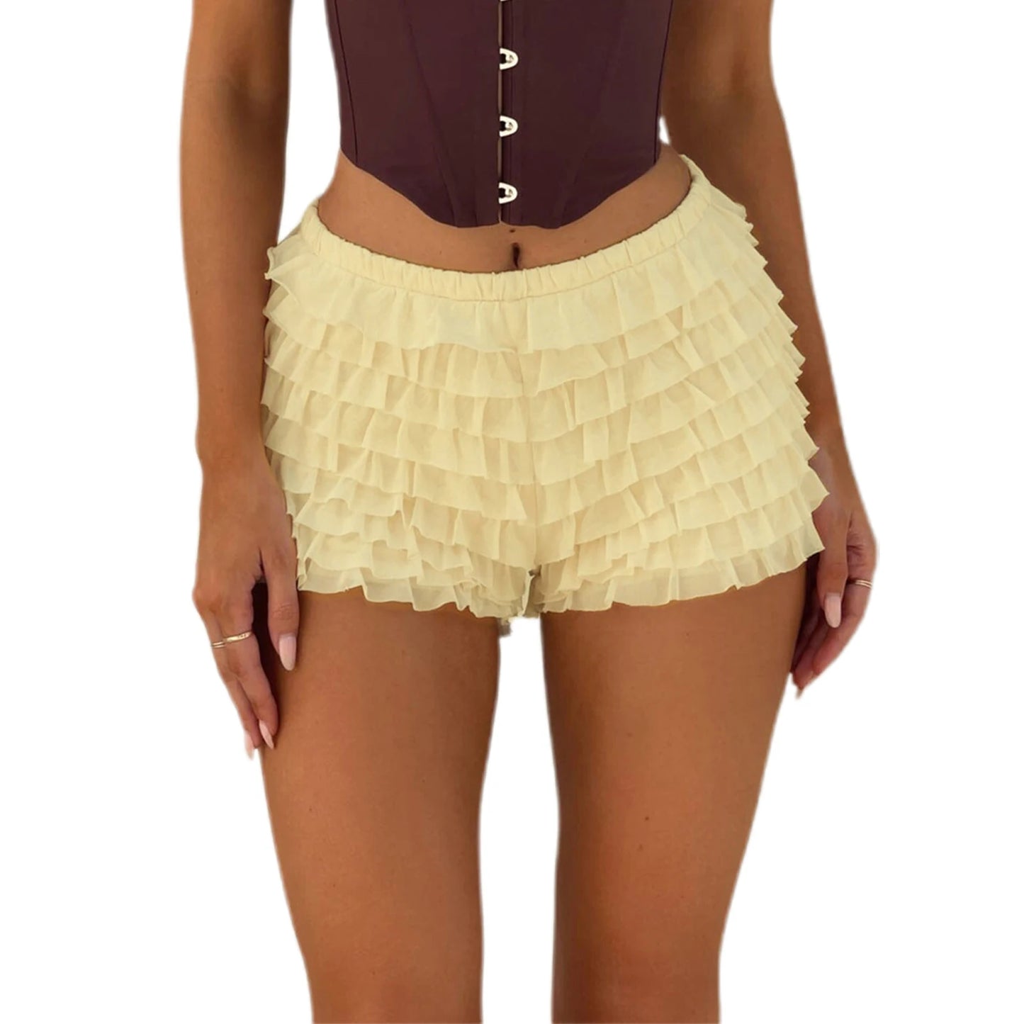 Women'S Pleated Edge Layered High Waisted Y2K Shorts Summer Cake Skirt Lolita Girls Elastic Waist Layered Slim Casual Shorts